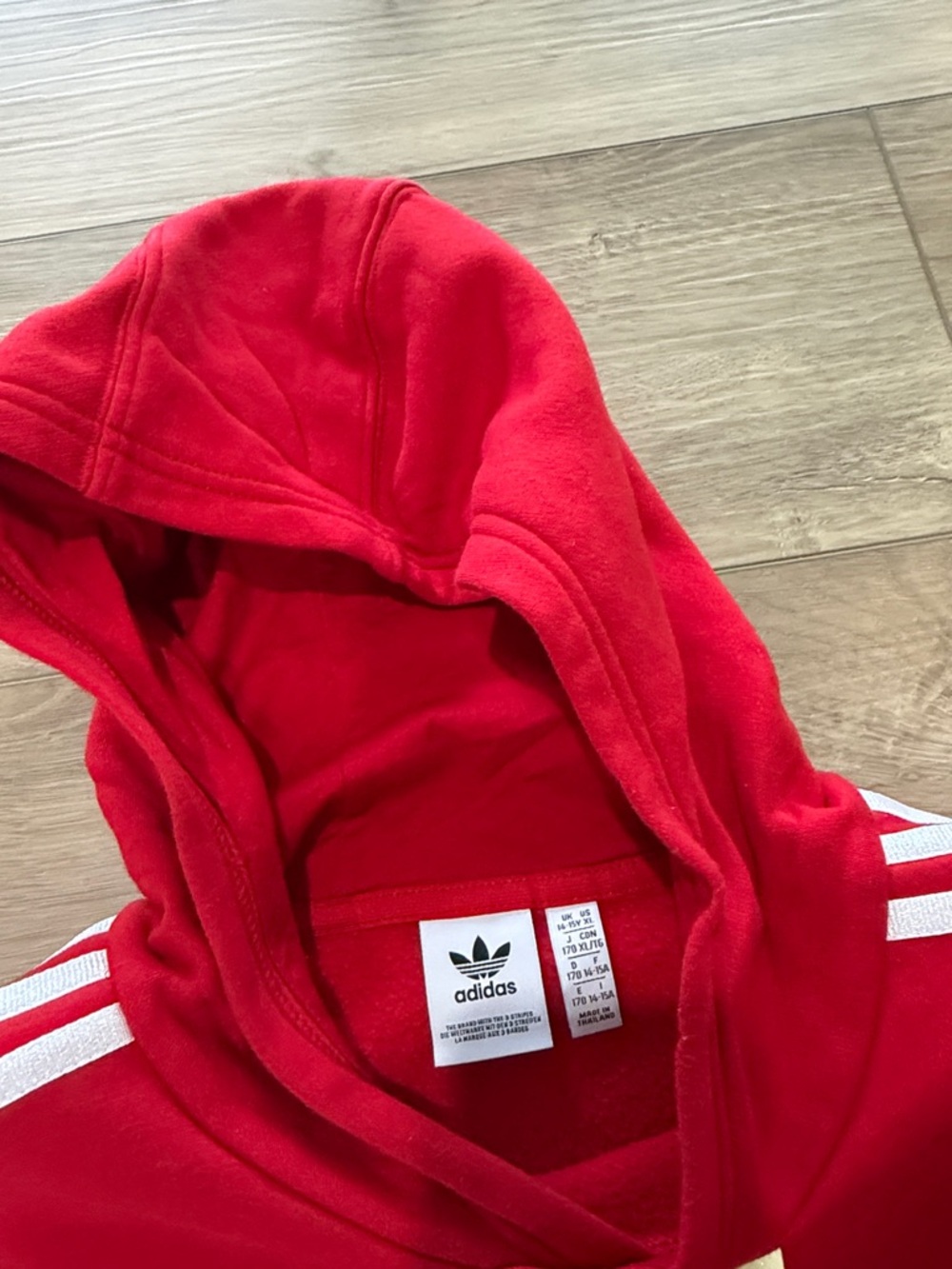 adidas Red Hoodie and Three-Stripe Track Pants Set with glitter accent XLarge - Picture 7 of 8